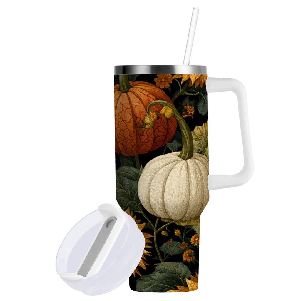 40 oz Insulated Stainless Steel Tumbler Double Wall Stainless Steel Tumbler with 2-Way Drinking Pumpkins and Sunflowers Pattern Edition-HSMJ