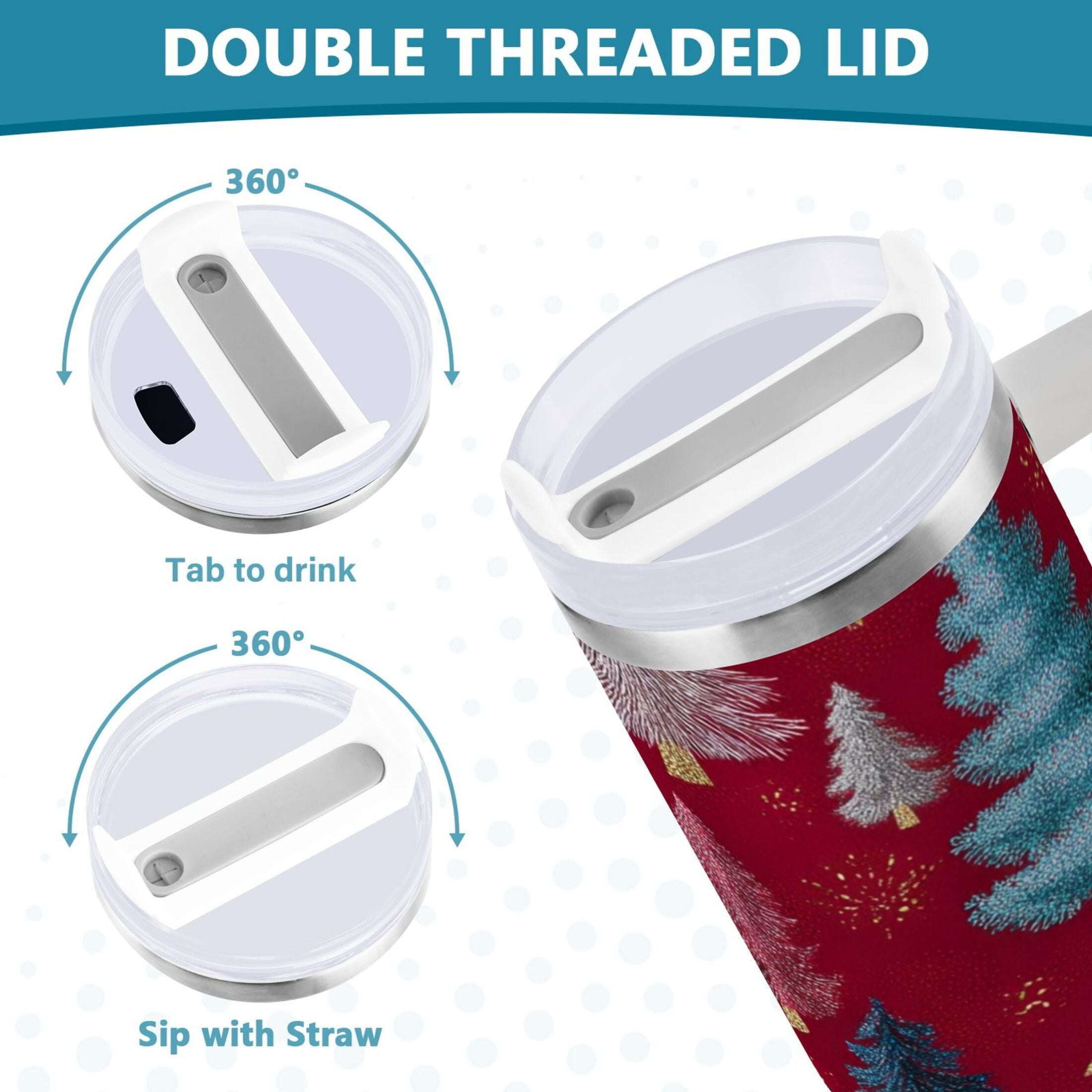30 oz Insulated Stainless Steel Tumbler Double Wall Stainless Steel Tumbler with 2-Way Drinking Stylized Christmas Trees Edition-KLGQ
