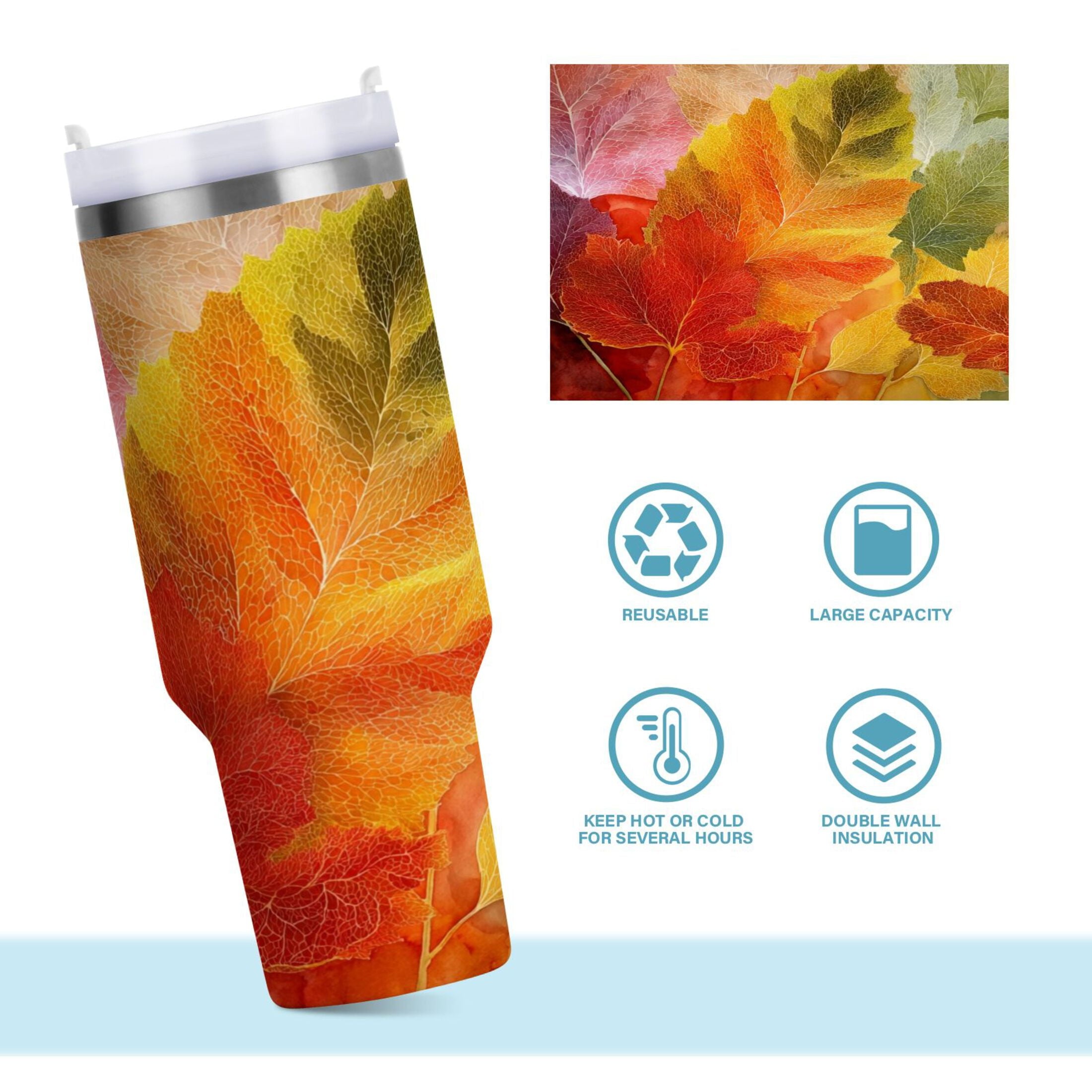 30 oz Insulated Stainless Steel Tumbler Double Wall Stainless Steel Tumbler with 2-Way Drinking Various Shades Autumn Leaves Edition-3NYS