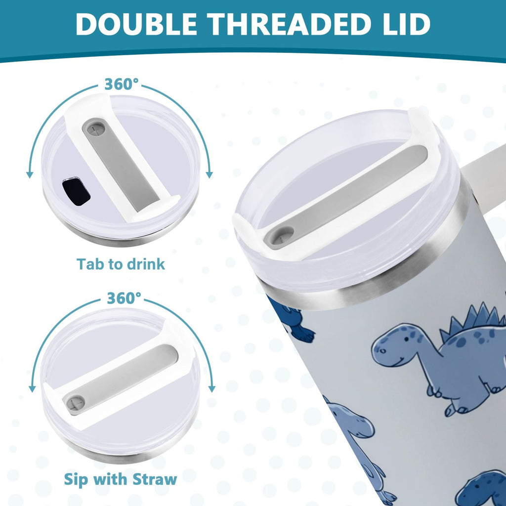 30 oz Insulated Stainless Steel Tumbler Double Wall Stainless Steel Tumbler with 2-Way Drinking Cute Blue Dinosaurs Edition-D192