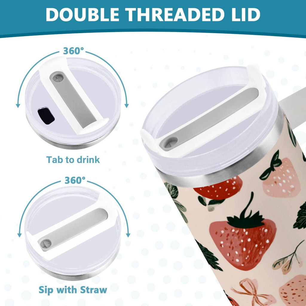 30 oz Insulated Stainless Steel Tumbler Double Wall Stainless Steel Tumbler with 2-Way Drinking Cute Pinks Strawberries Edition-CQ1G