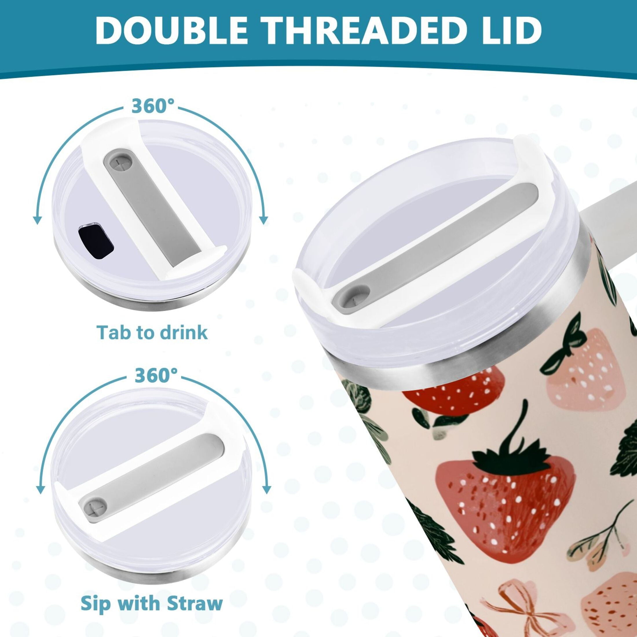 30 oz Insulated Stainless Steel Tumbler Double Wall Stainless Steel Tumbler with 2-Way Drinking Cute Pinks Strawberries Edition-CQ1G
