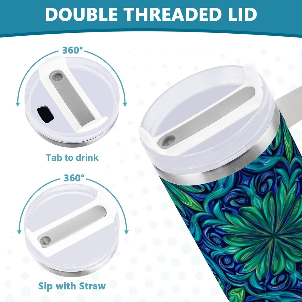 40 oz Insulated Stainless Steel Tumbler Double Wall Stainless Steel Tumbler with 2-Way Drinking Elegant Blue Traditional Patterns Edition-2WG4