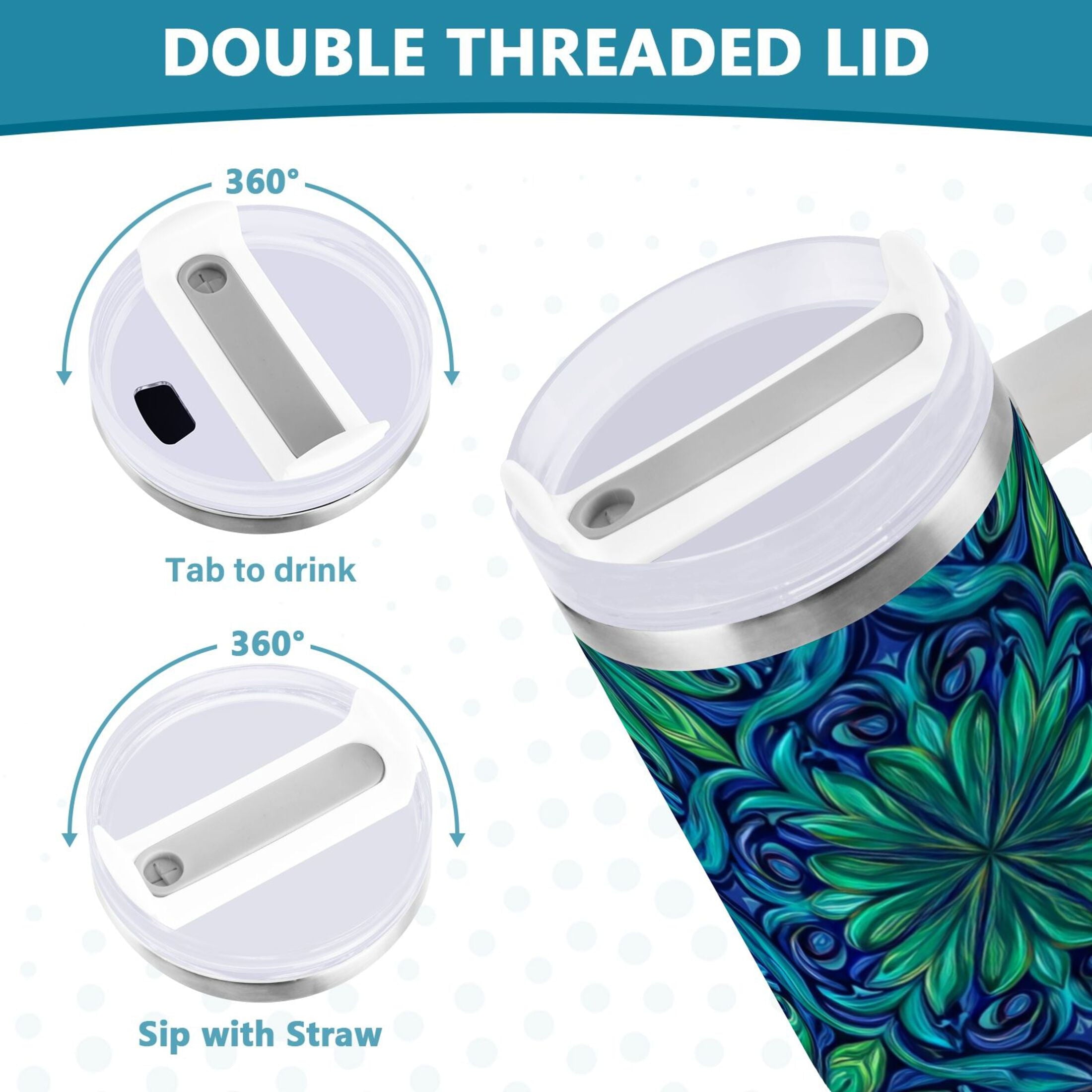 40 oz Insulated Stainless Steel Tumbler Double Wall Stainless Steel Tumbler with 2-Way Drinking Elegant Blue Traditional Patterns Edition-2WG4