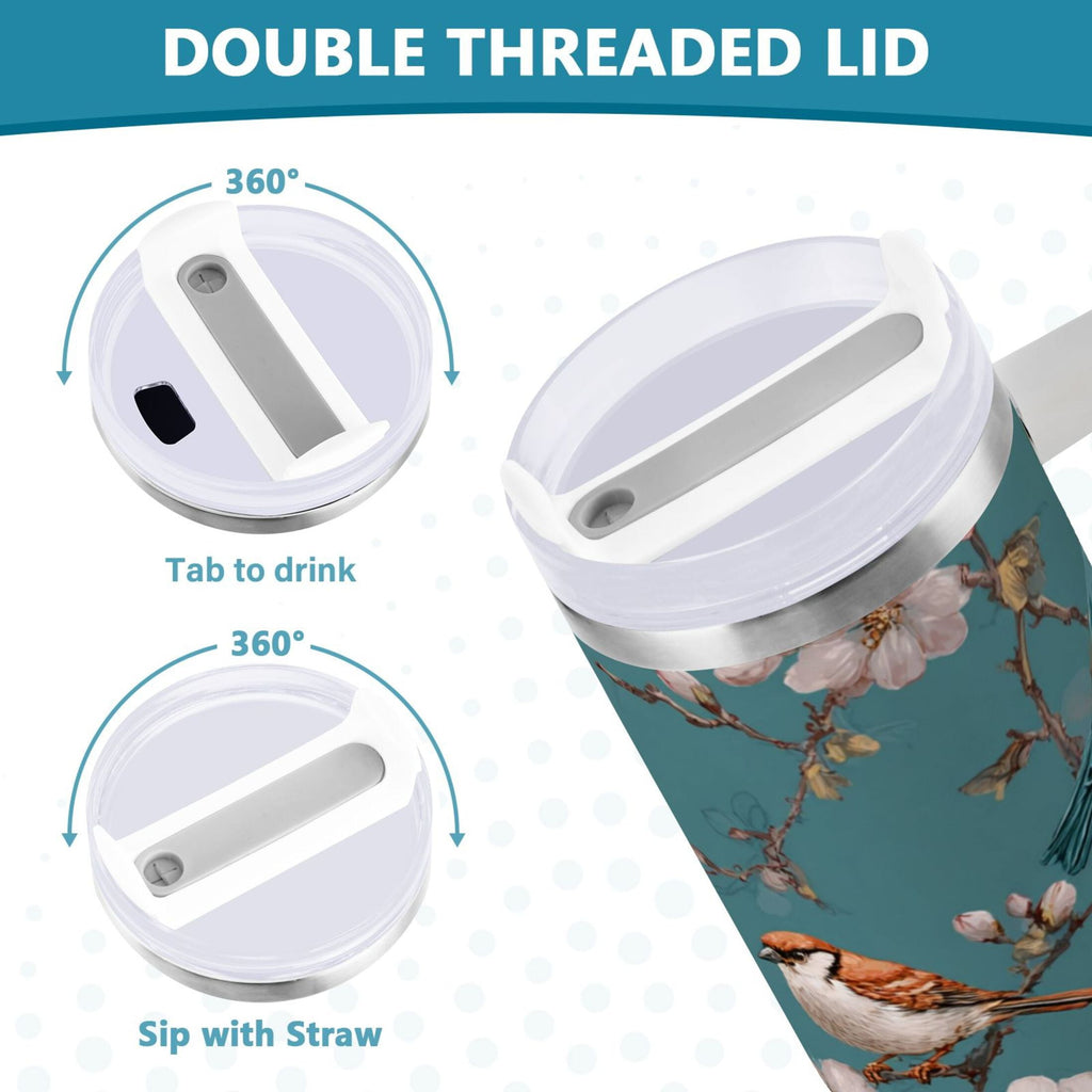 30 oz Insulated Stainless Steel Tumbler Double Wall Stainless Steel Tumbler with 2-Way Drinking Birds and Cherry Pattern Edition-COSG