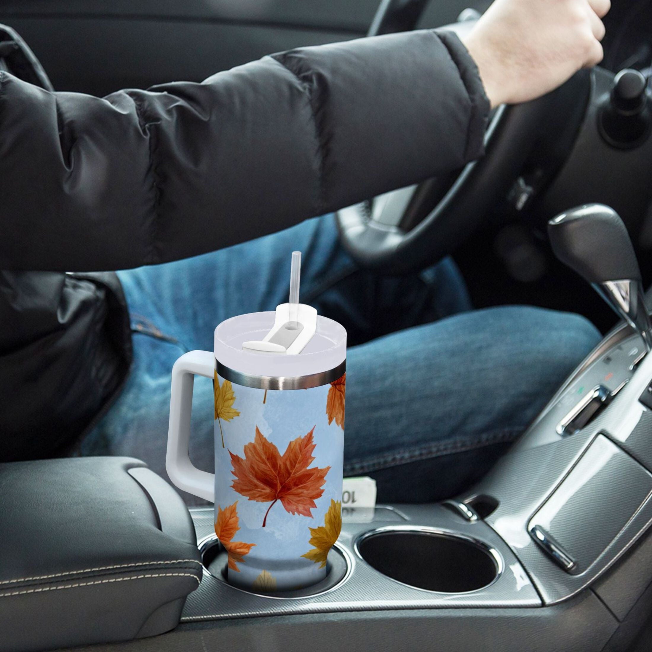 30 oz Insulated Stainless Steel Tumbler Double Wall Stainless Steel Tumbler with 2-Way Drinking Autumn Maple Leaves Edition-7CHJ