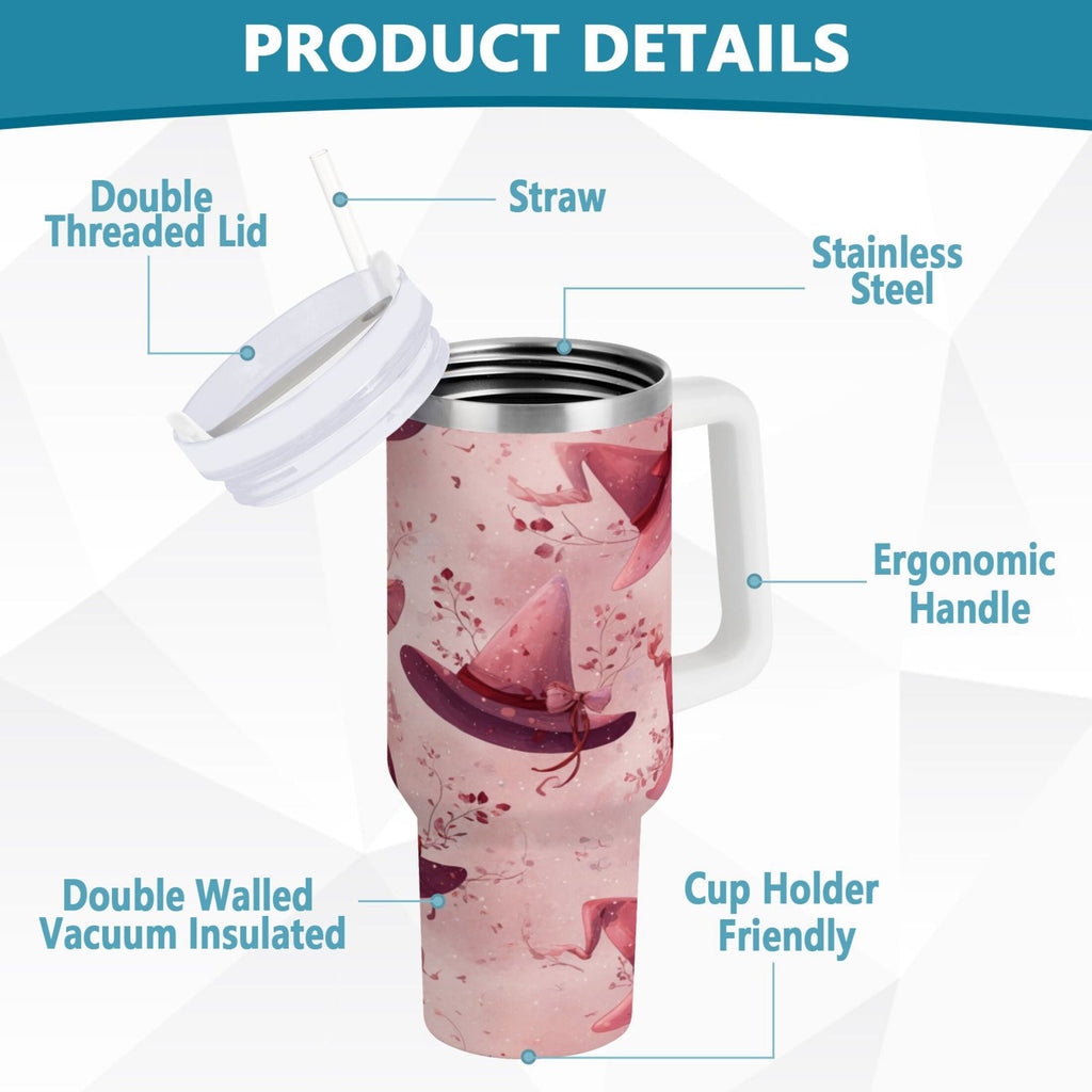 30 oz Insulated Stainless Steel Tumbler Double Wall Stainless Steel Tumbler with 2-Way Drinking Hats with Delicate Bows Edition-W3BB