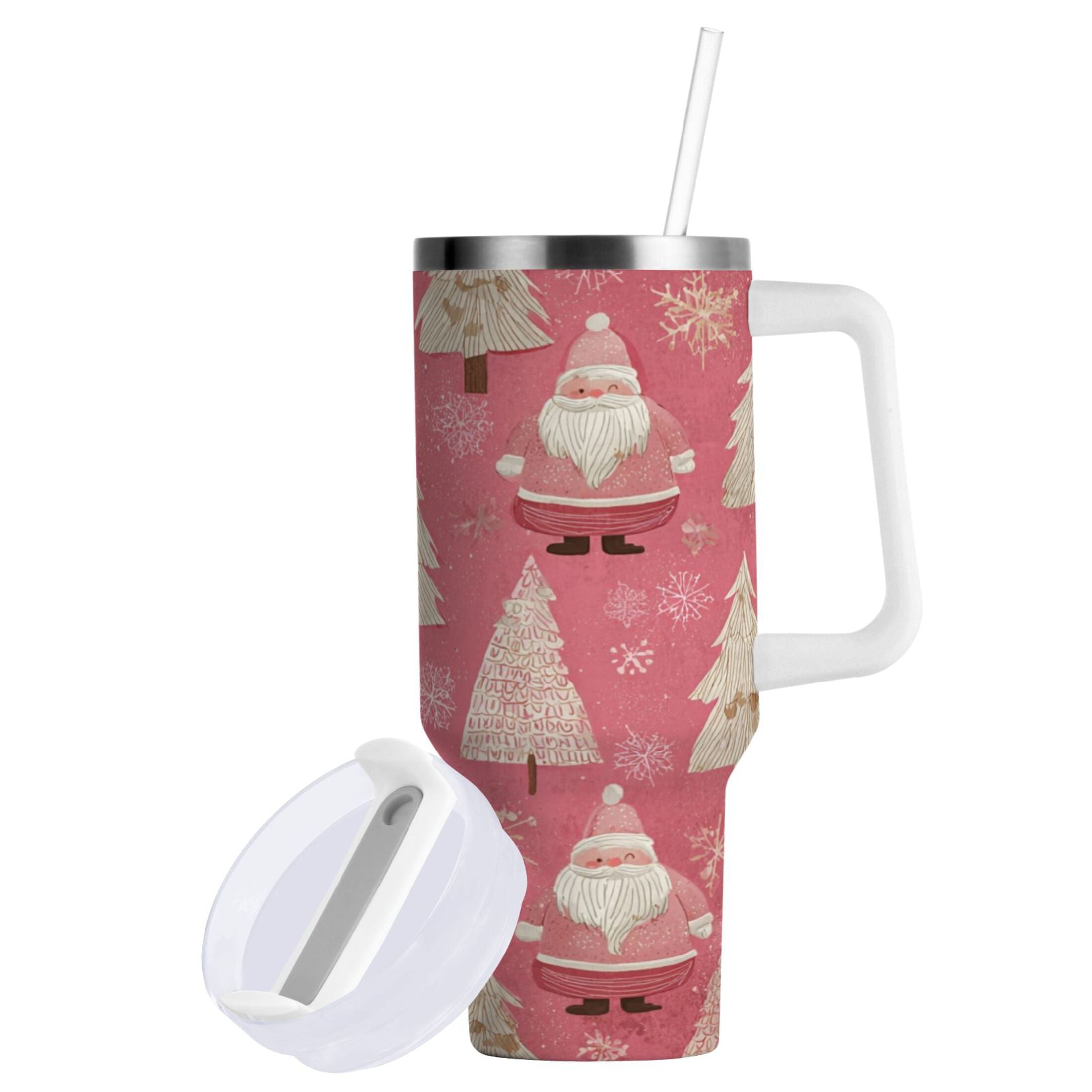 40 oz Insulated Stainless Steel Tumbler Double Wall Stainless Steel Tumbler with 2-Way Drinking Pink Santa Claus Pattern Edition-DOSW