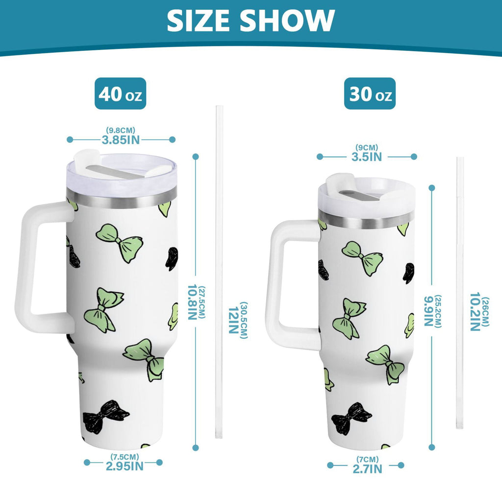 40 oz Insulated Stainless Steel Tumbler Double Wall Stainless Steel Tumbler with 2-Way Drinking Green and Black Bows Edition-MYWK