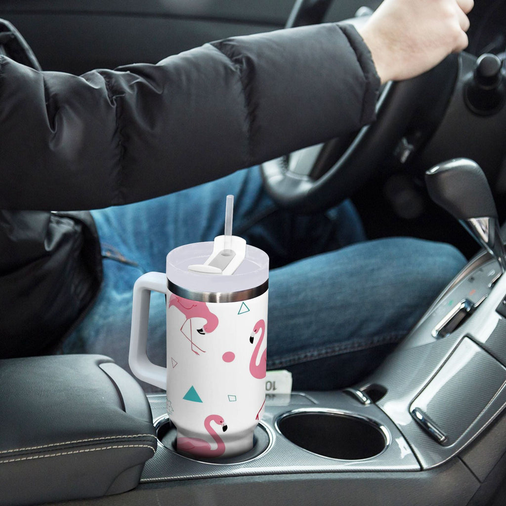 40 oz Insulated Stainless Steel Tumbler Double Wall Stainless Steel Tumbler with 2-Way Drinking Cute Flamingo Pattern Edition-3ISL