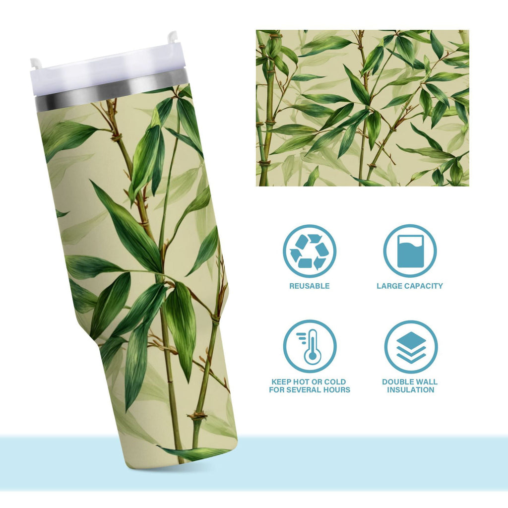 30 oz Insulated Stainless Steel Tumbler Double Wall Stainless Steel Tumbler with 2-Way Drinking Bamboo Pattern Edition-VTYX