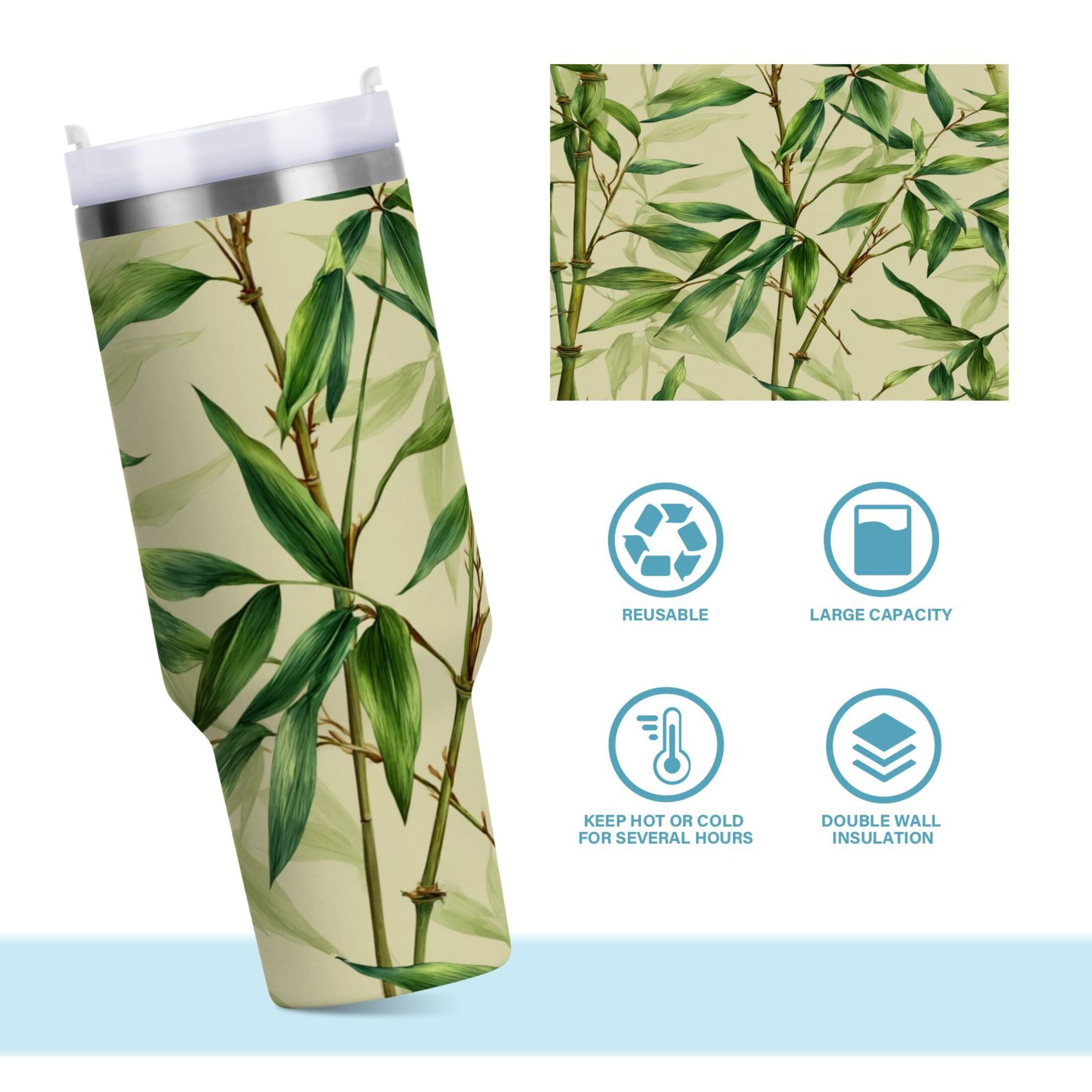 30 oz Insulated Stainless Steel Tumbler Double Wall Stainless Steel Tumbler with 2-Way Drinking Bamboo Pattern Edition-VTYX