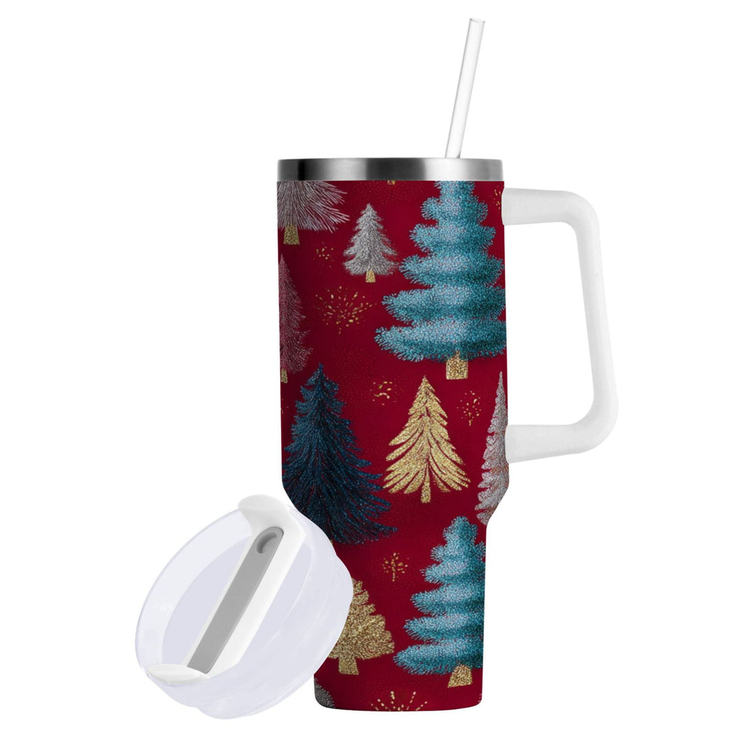 30 oz Insulated Stainless Steel Tumbler Double Wall Stainless Steel Tumbler with 2-Way Drinking Stylized Christmas Trees Edition-KLGQ