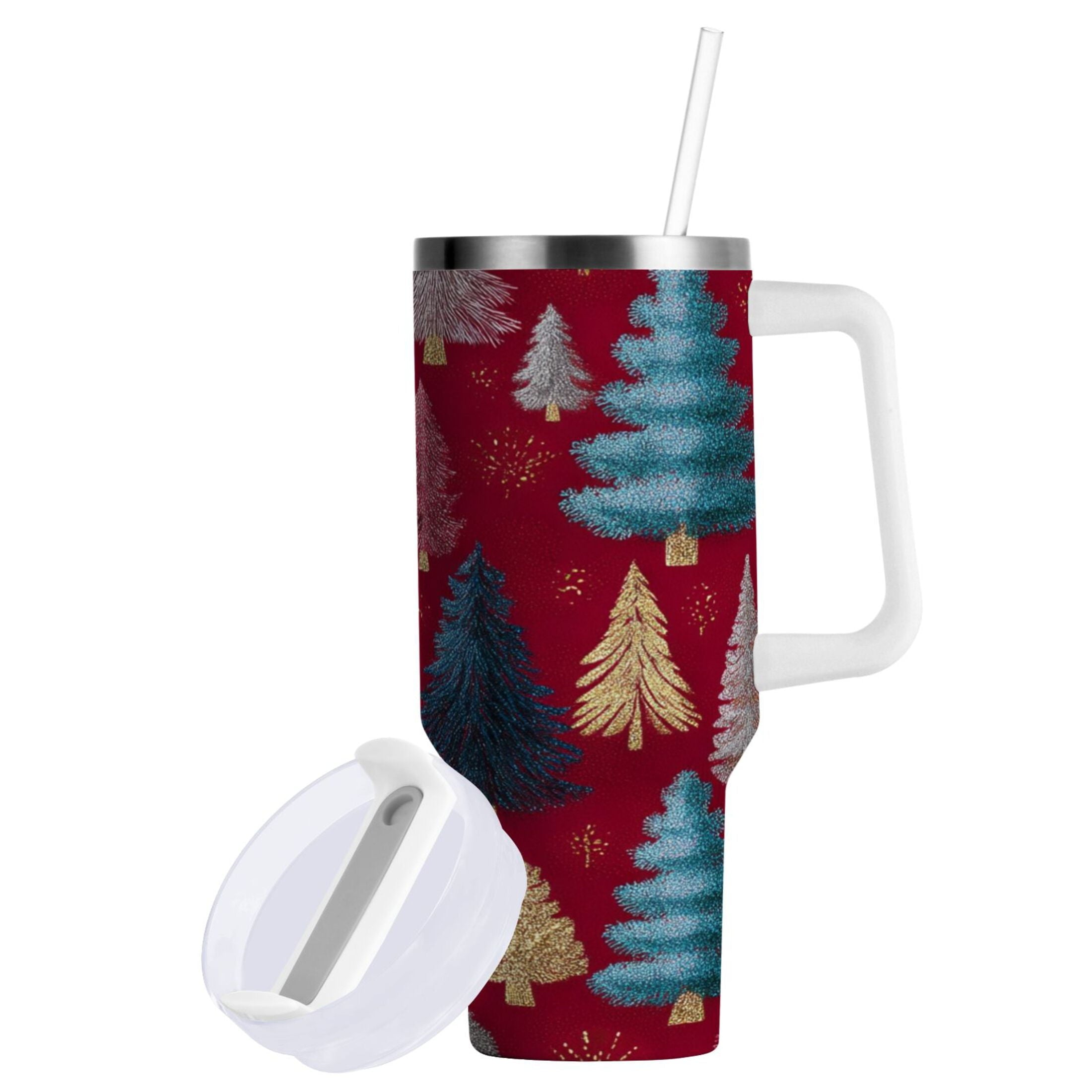 30 oz Insulated Stainless Steel Tumbler Double Wall Stainless Steel Tumbler with 2-Way Drinking Stylized Christmas Trees Edition-KLGQ