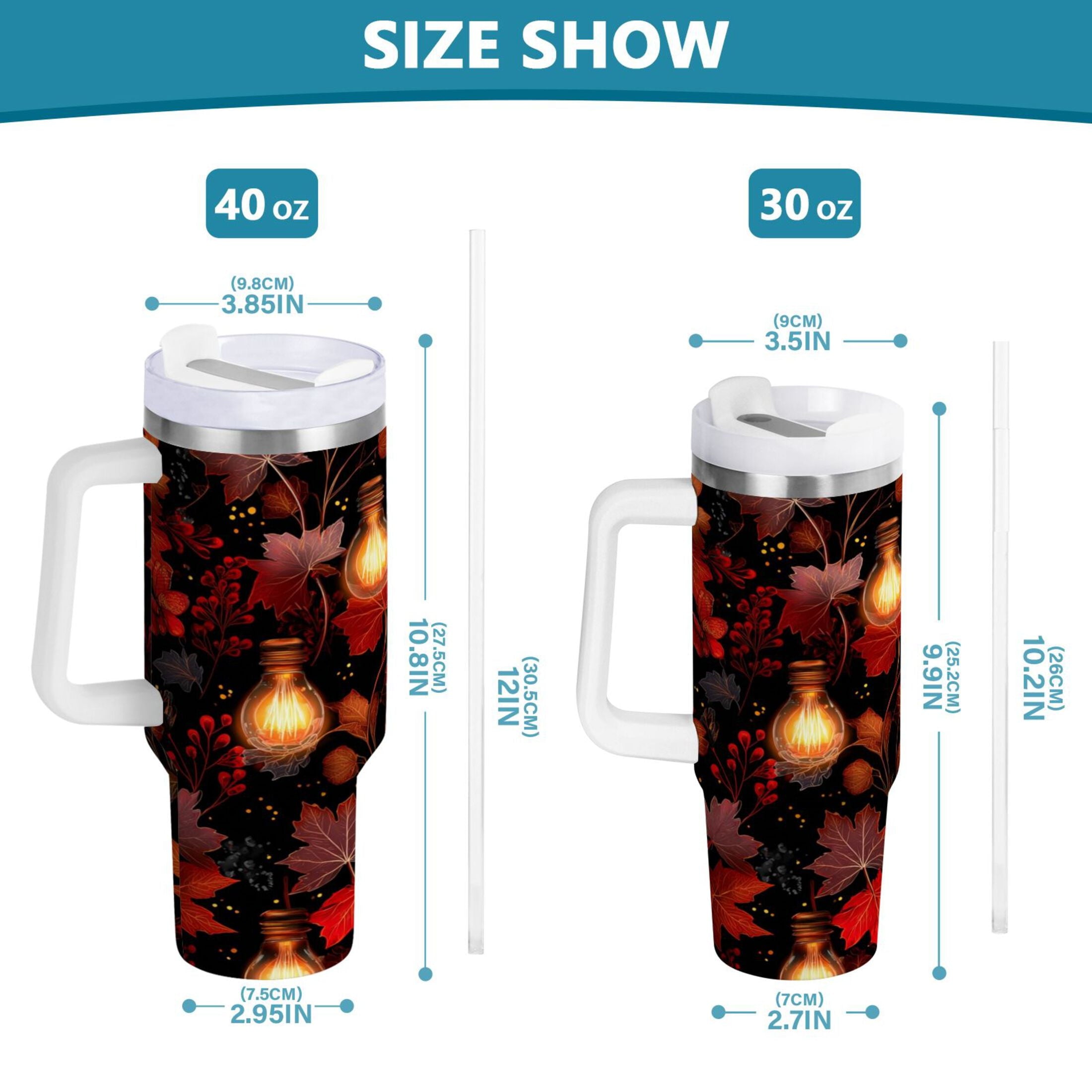 40 oz Insulated Stainless Steel Tumbler Double Wall Stainless Steel Tumbler with 2-Way Drinking Light Bulbs and Maple Leaves Edition-JSQN