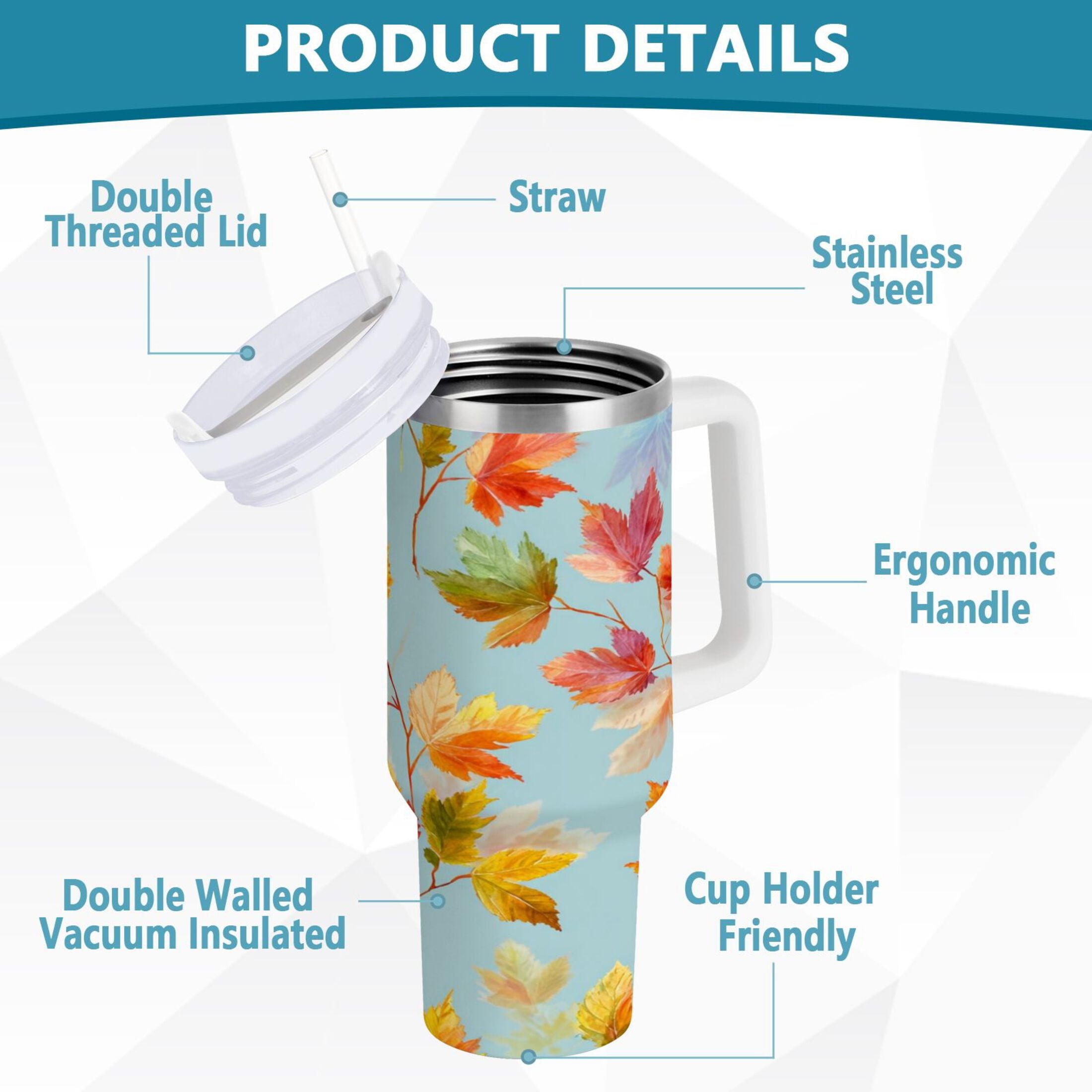 30 oz Insulated Stainless Steel Tumbler Double Wall Stainless Steel Tumbler with 2-Way Drinking Colorful Autumn Maple Leaves Edition-IL2W