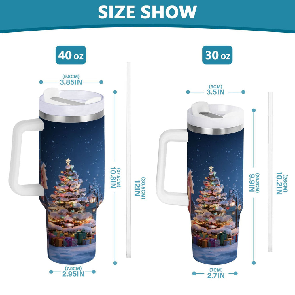 30 oz Insulated Stainless Steel Tumbler Double Wall Stainless Steel Tumbler with 2-Way Drinking Christmas Night Scene Edition-3V9N
