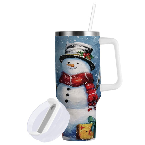 30 oz Insulated Stainless Steel Tumbler Double Wall Stainless Steel Tumbler with 2-Way Drinking Christmas Scene with Snowman Edition-U9HQ