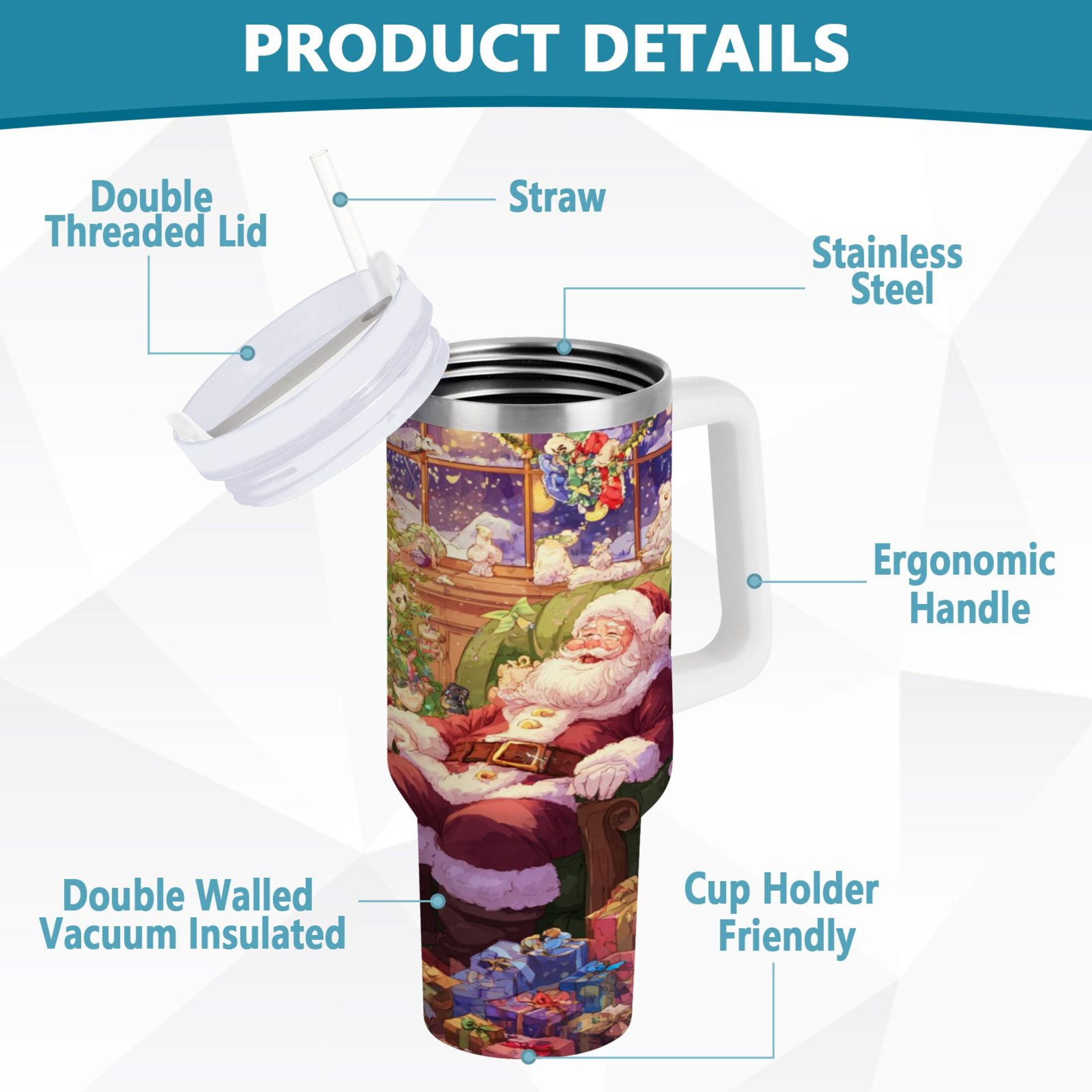 40 oz Insulated Stainless Steel Tumbler Double Wall Stainless Steel Tumbler with 2-Way Drinking Festive Christmas Scene Edition-76KK