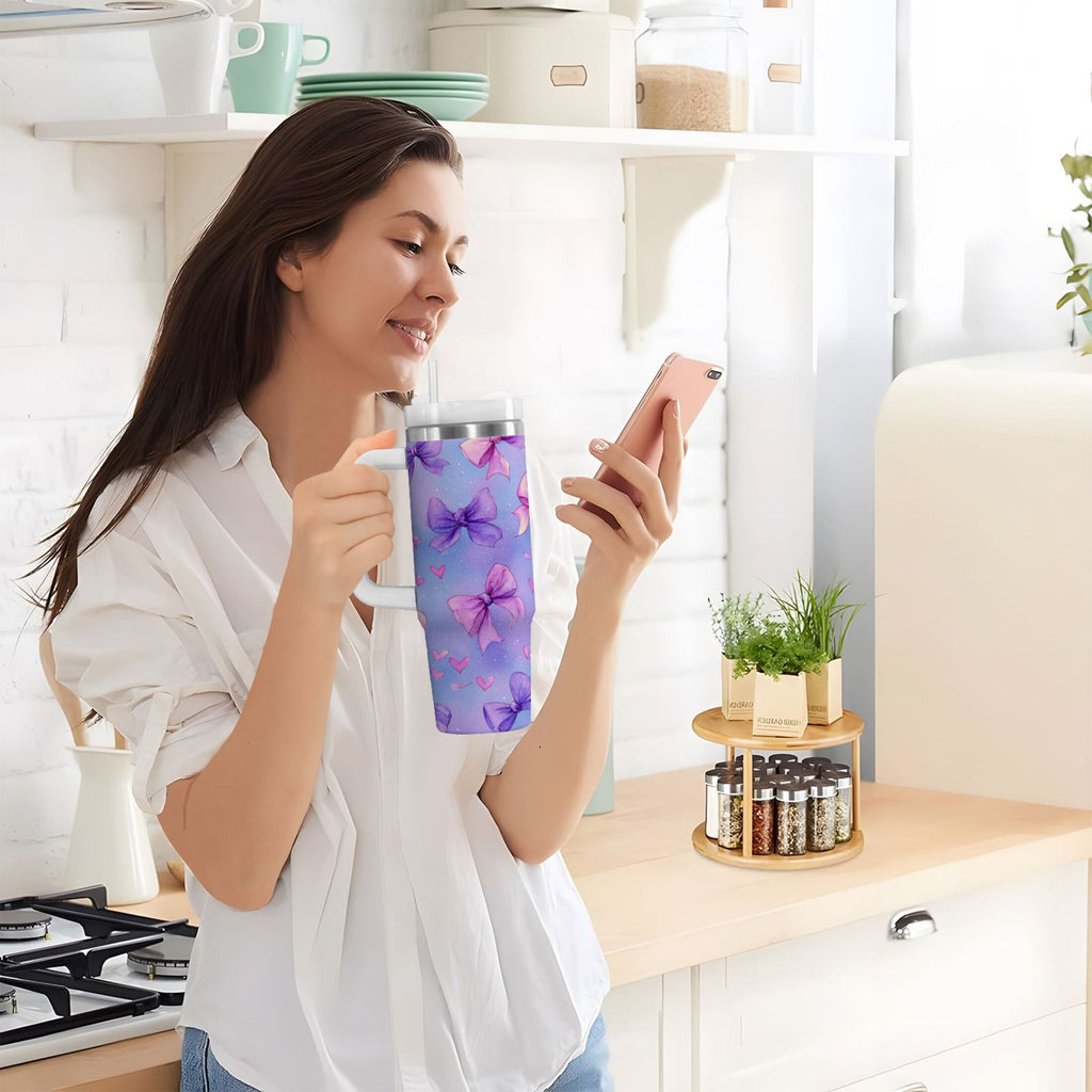 30 oz Insulated Stainless Steel Tumbler Double Wall Stainless Steel Tumbler with 2-Way Drinking Watercolor Bows Pattern Edition-0DEV