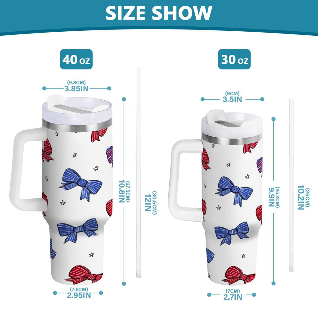 30 oz Insulated Stainless Steel Tumbler Double Wall Stainless Steel Tumbler with 2-Way Drinking Red and Blue Stripe Bows Edition-AYU6