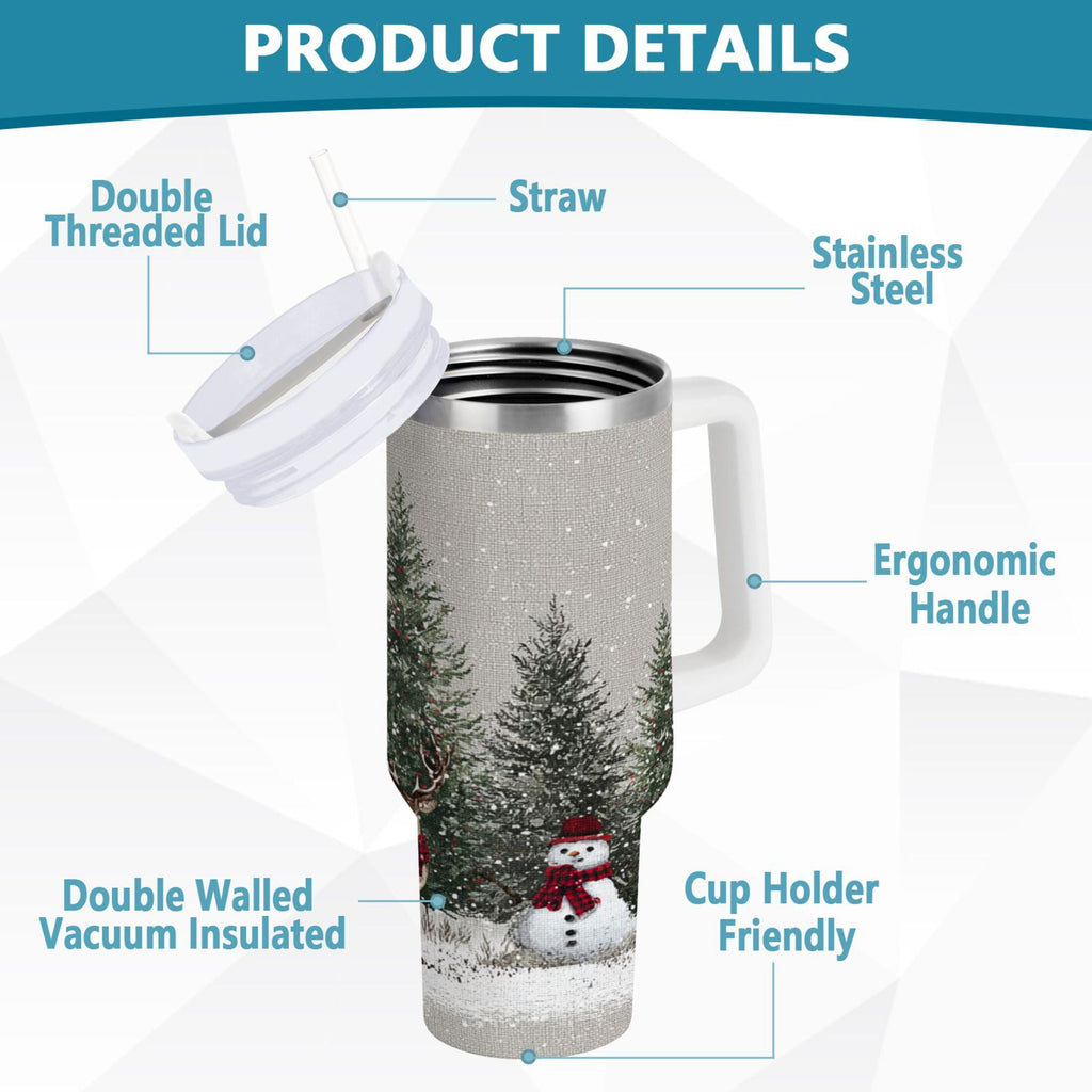 30 oz Insulated Stainless Steel Tumbler Double Wall Stainless Steel Tumbler with 2-Way Drinking Christmas Deer and Snowmen Edition-AZCK