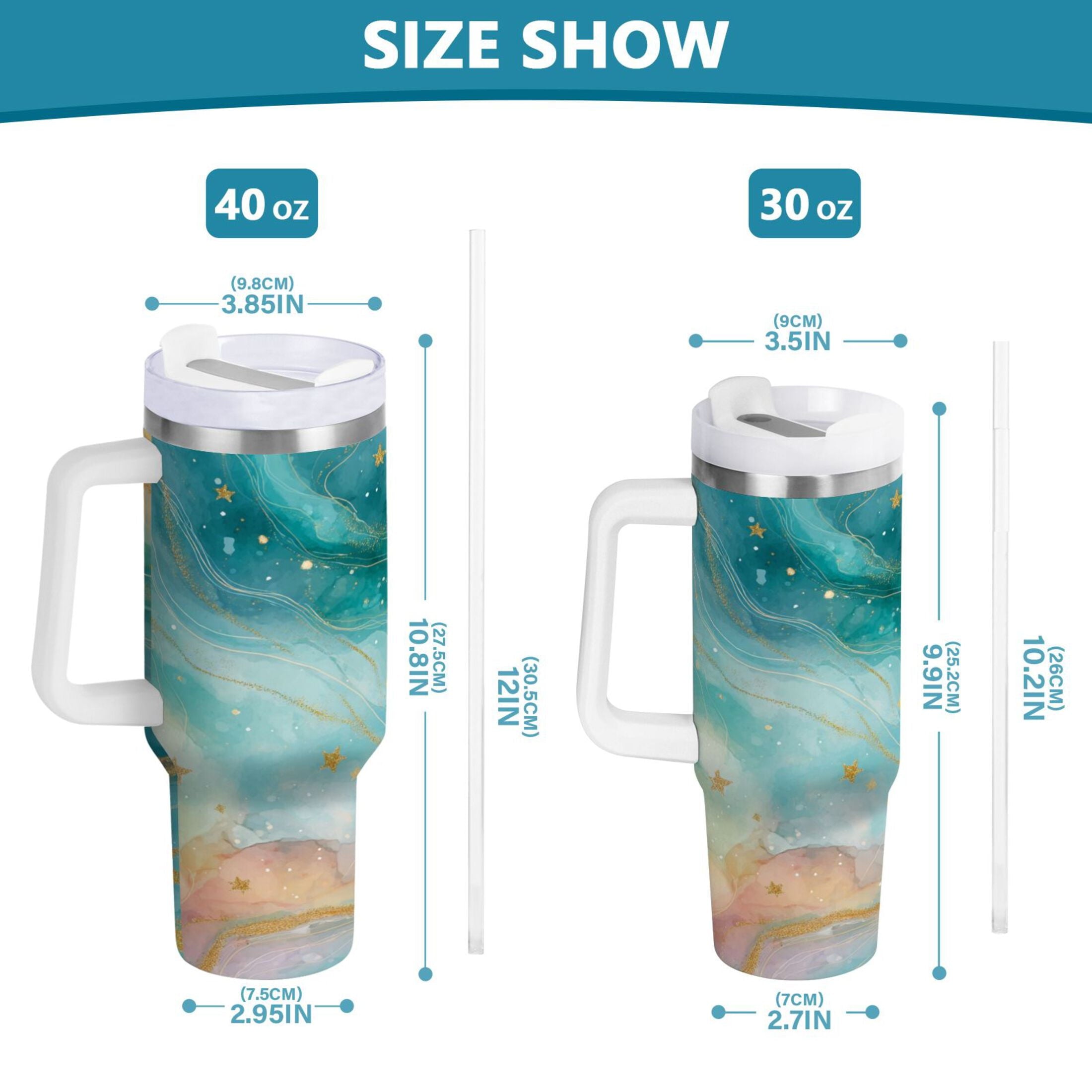 40 oz Insulated Stainless Steel Tumbler Double Wall Stainless Steel Tumbler with 2-Way Drinking Beautiful Watercolor Stars Edition-2WUR