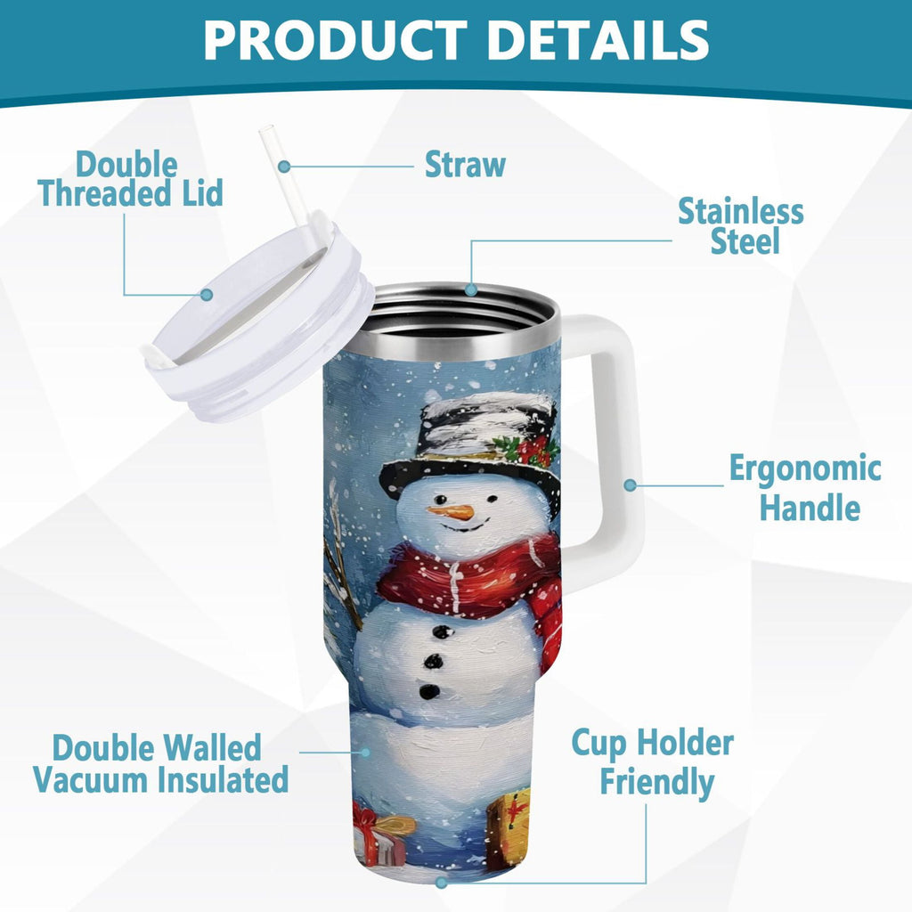30 oz Insulated Stainless Steel Tumbler Double Wall Stainless Steel Tumbler with 2-Way Drinking Christmas Scene with Snowman Edition-U9HQ