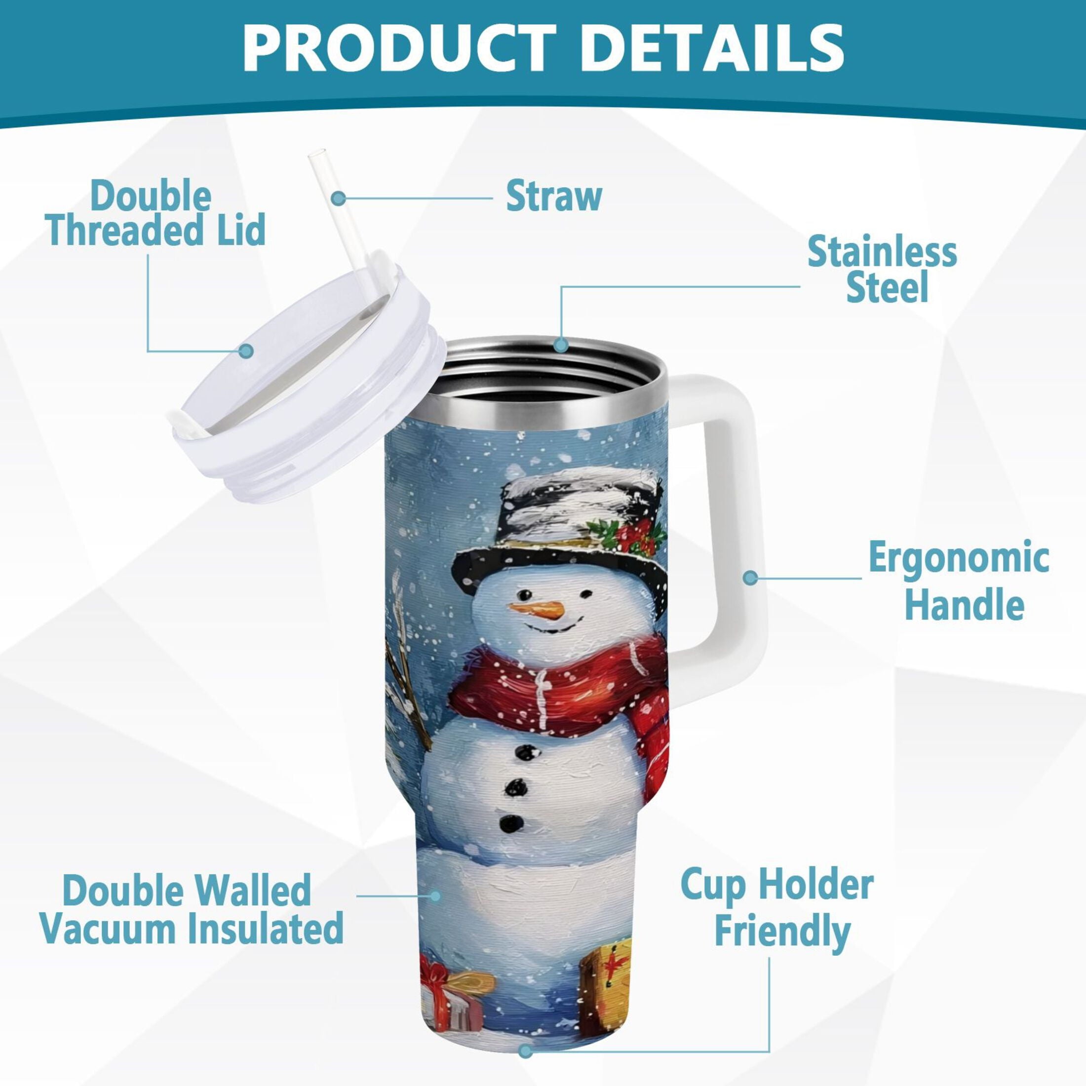 30 oz Insulated Stainless Steel Tumbler Double Wall Stainless Steel Tumbler with 2-Way Drinking Christmas Scene with Snowman Edition-U9HQ