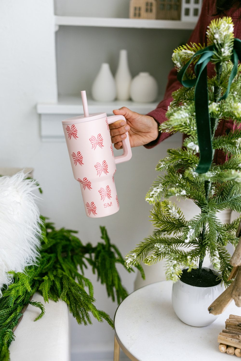 Simple Modern 30 fl oz Insulated Stainless Steel Trek Tumbler with Straw Lid | Seaglass Sage and Cream Checkmate Edition-16A6