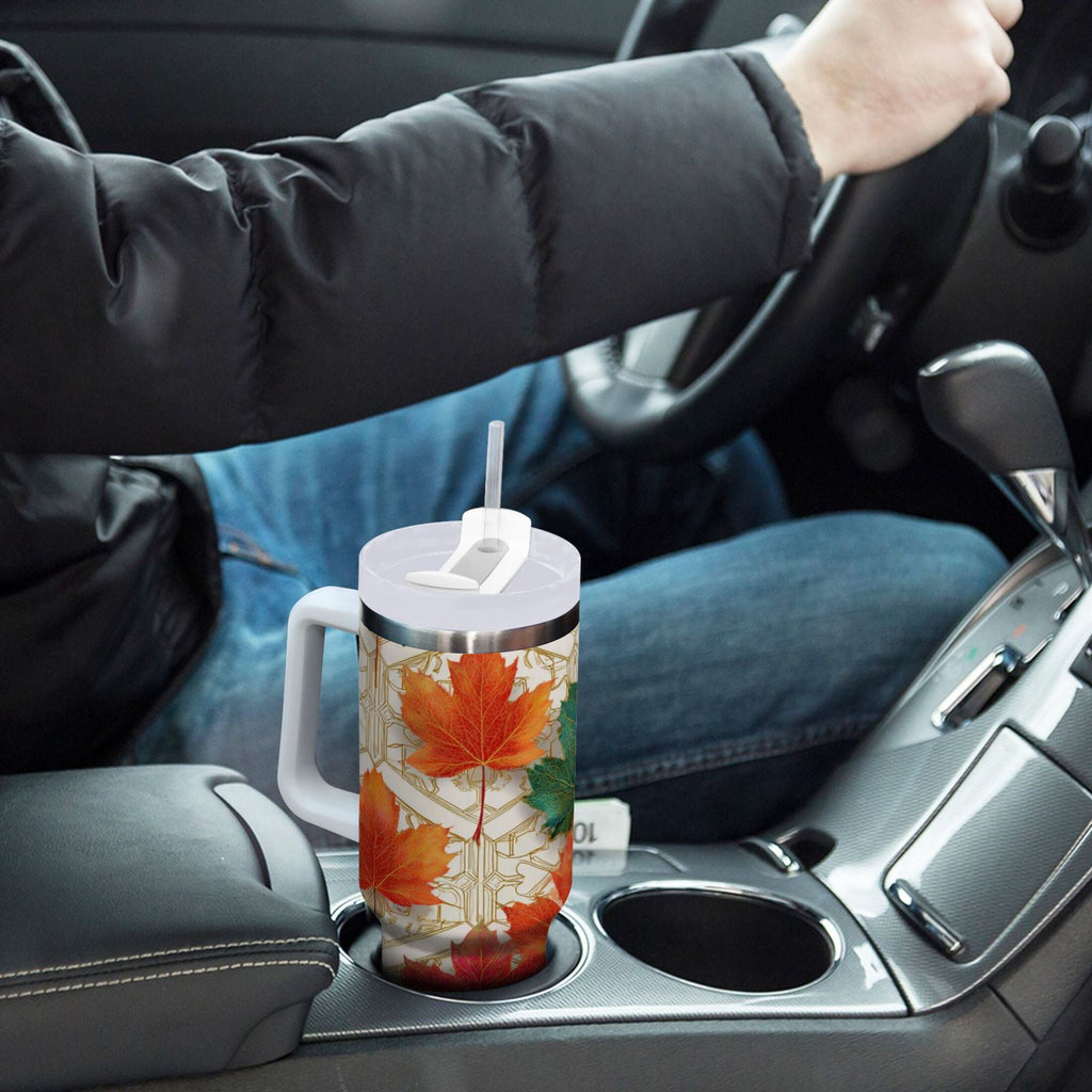 30 oz Insulated Stainless Steel Tumbler Double Wall Stainless Steel Tumbler with 2-Way Drinking Green and Red Maple Leaves Edition-5Z5P