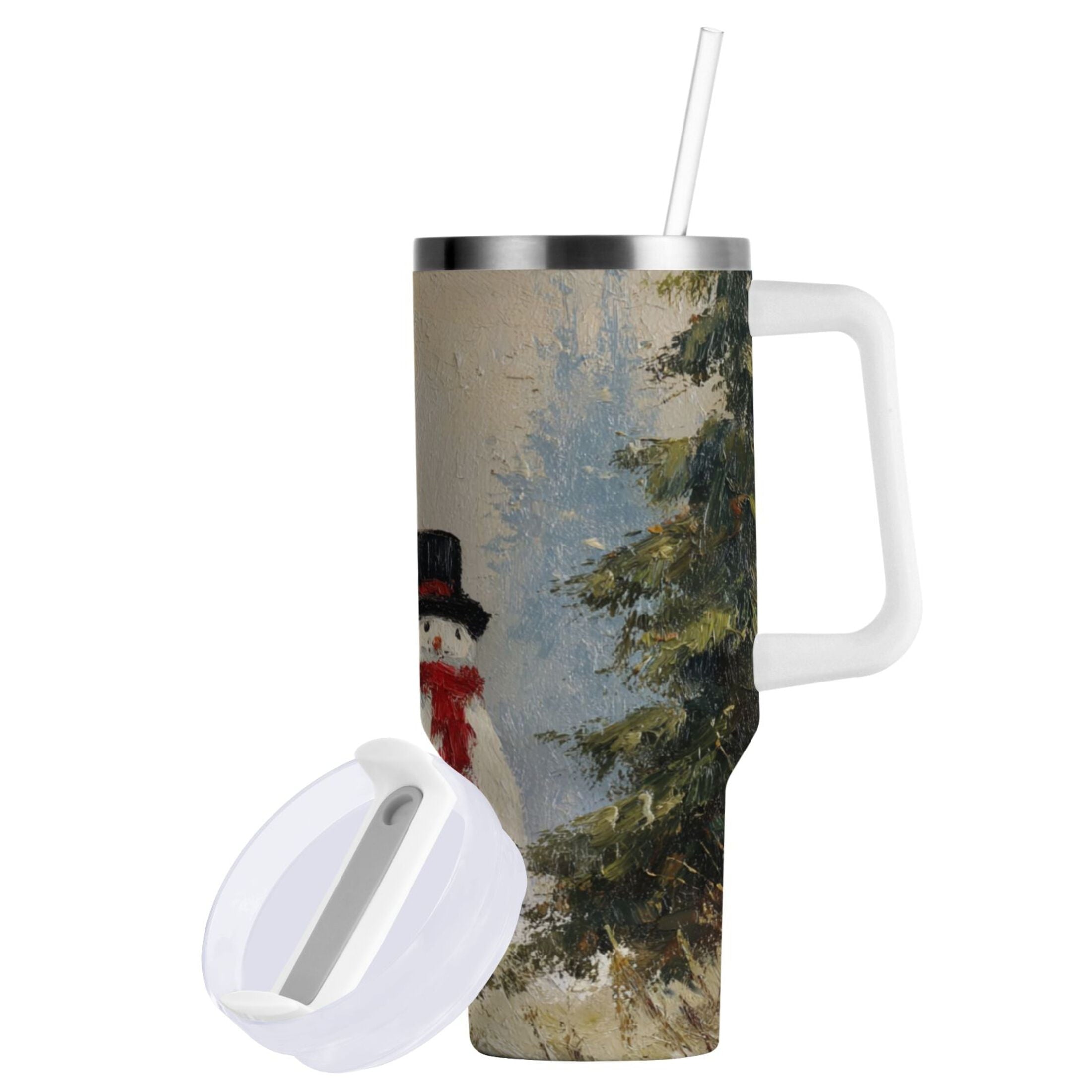 40 oz Insulated Stainless Steel Tumbler Double Wall Stainless Steel Tumbler with 2-Way Drinking Moody Snowman Couple Edition-W4AX